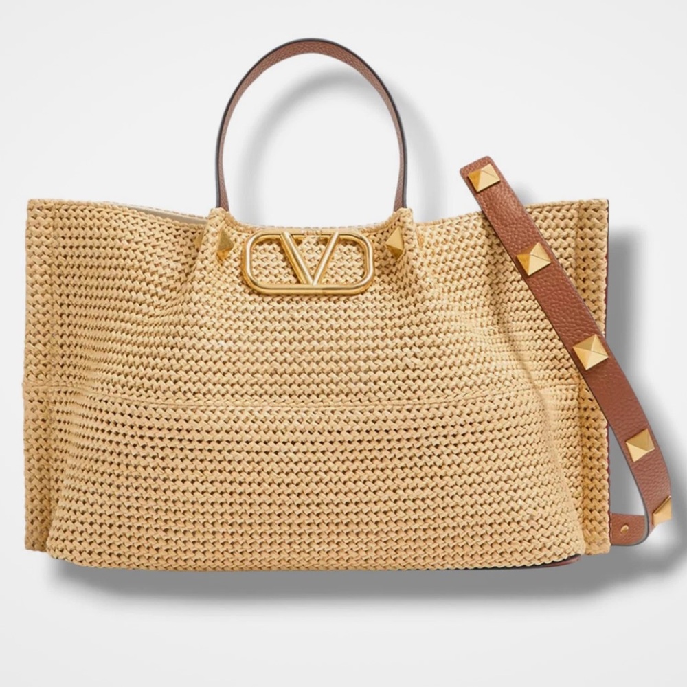 Valentino Garavani Vlogo straw medium tote